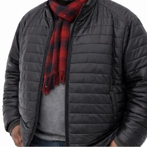 Black Quilted Puffer Jacket with Horizontal Stitching (Big & Tall)